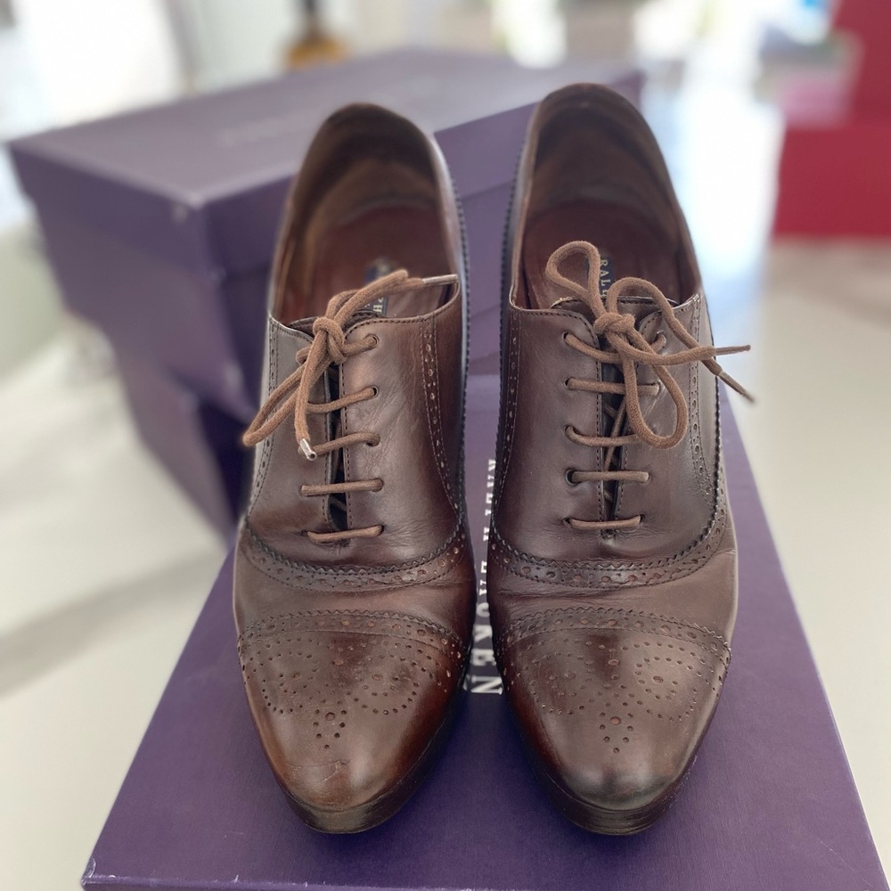 Ralph Lauren Collection Brown Calf Leather Oxford Heels 8